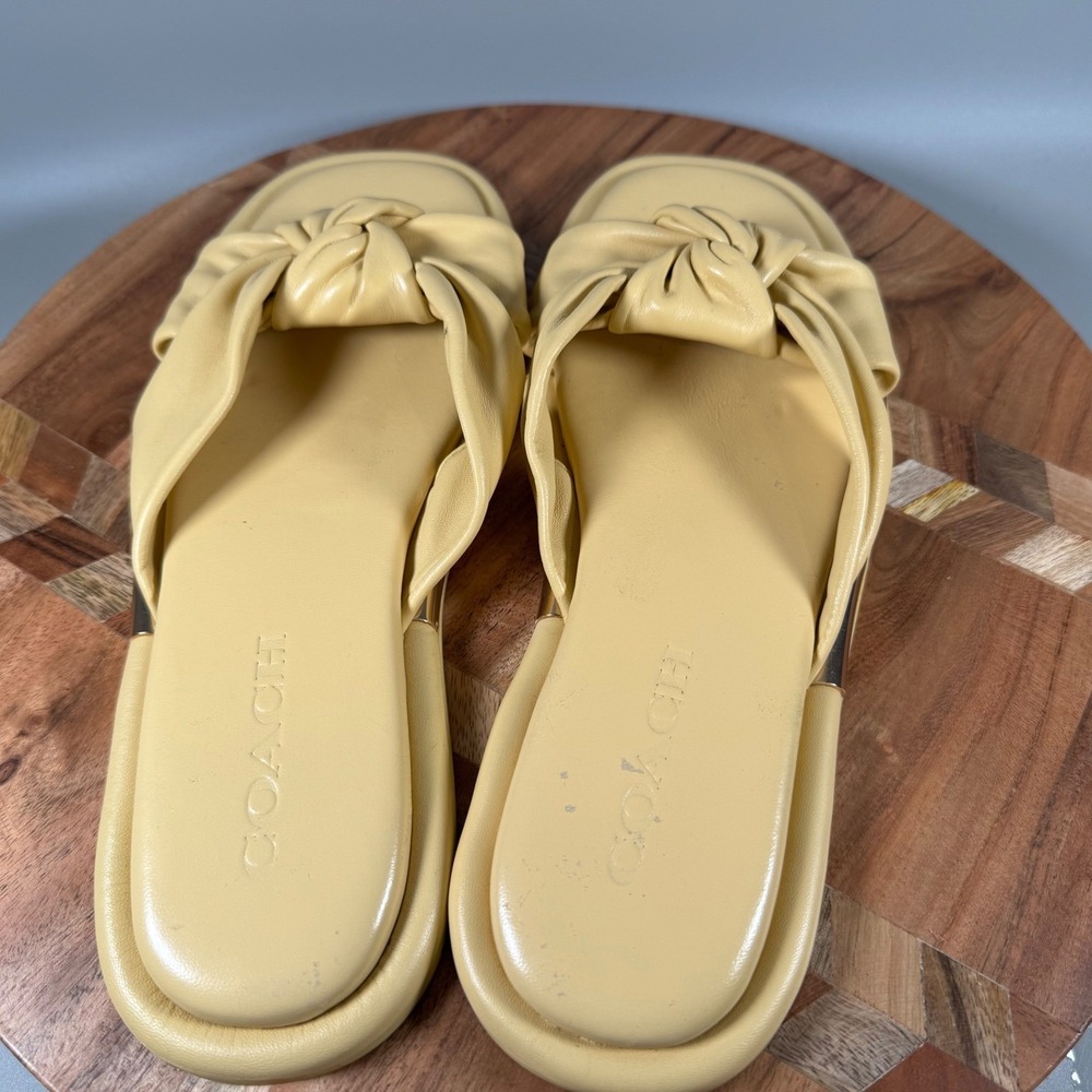 COACH Brooklyn Yellow Leather Knotted Slide Sandals‎ Women's Size 8.5B - Picture 4 of 6
